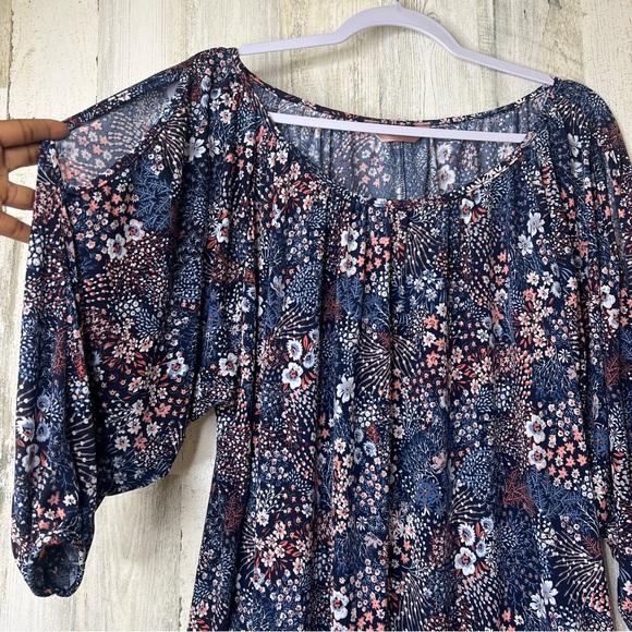 Amana Women's 2X Floral 3D Art Jersey Stretch Shirt Blouse Top Keyhole Sleeve - Picture 5 of 15